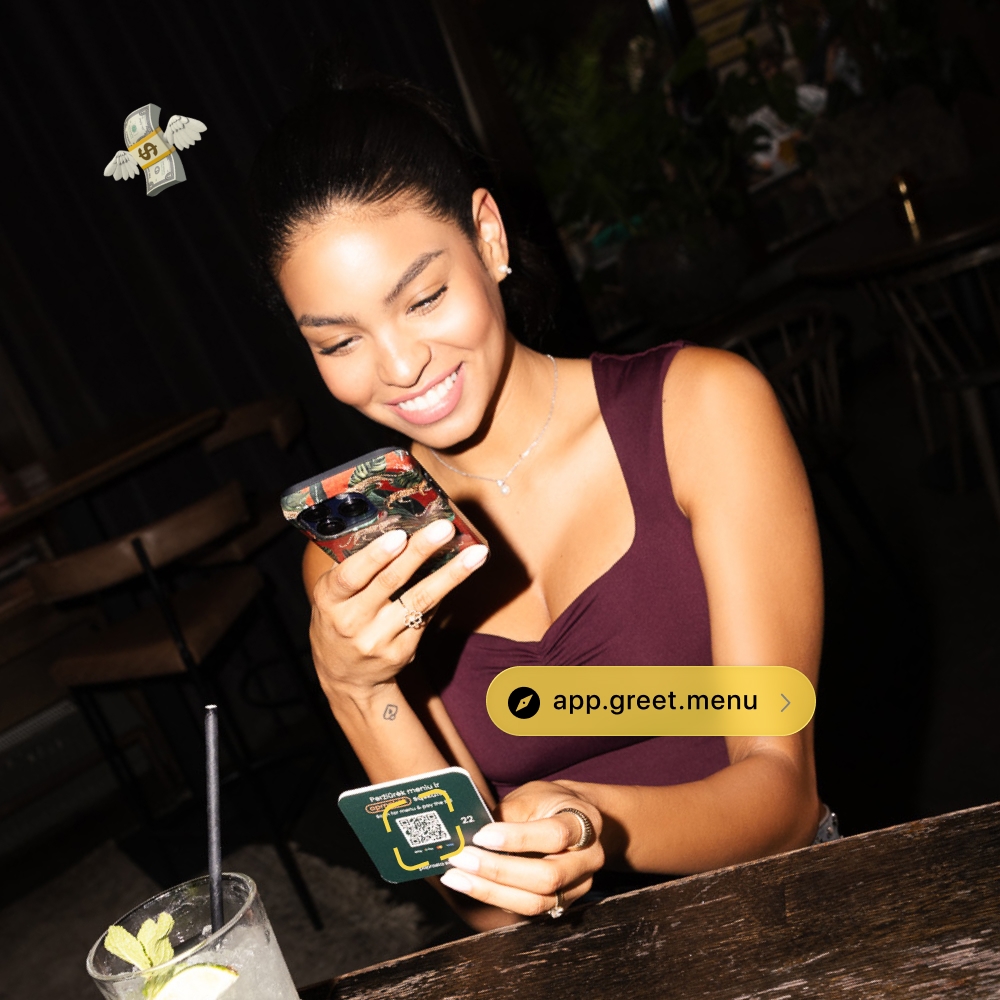 Restaurant customers using Greet app to pay bills and place orders