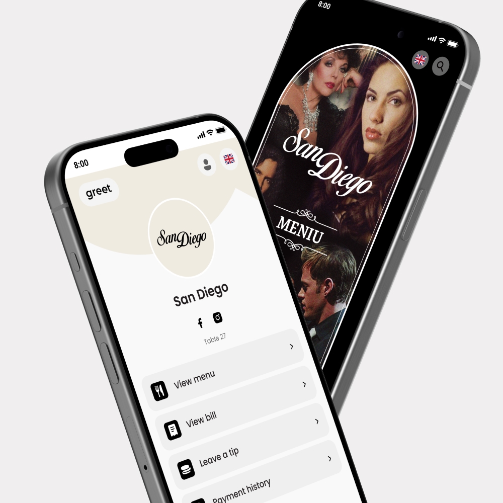 Mobile phone screens showing custom menu design