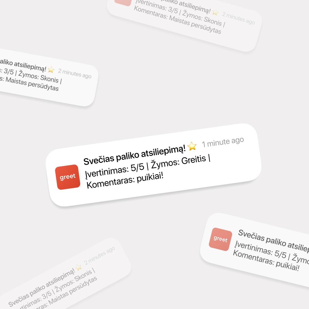Padavėjų programėlės pranešimai apie atsiliepimus