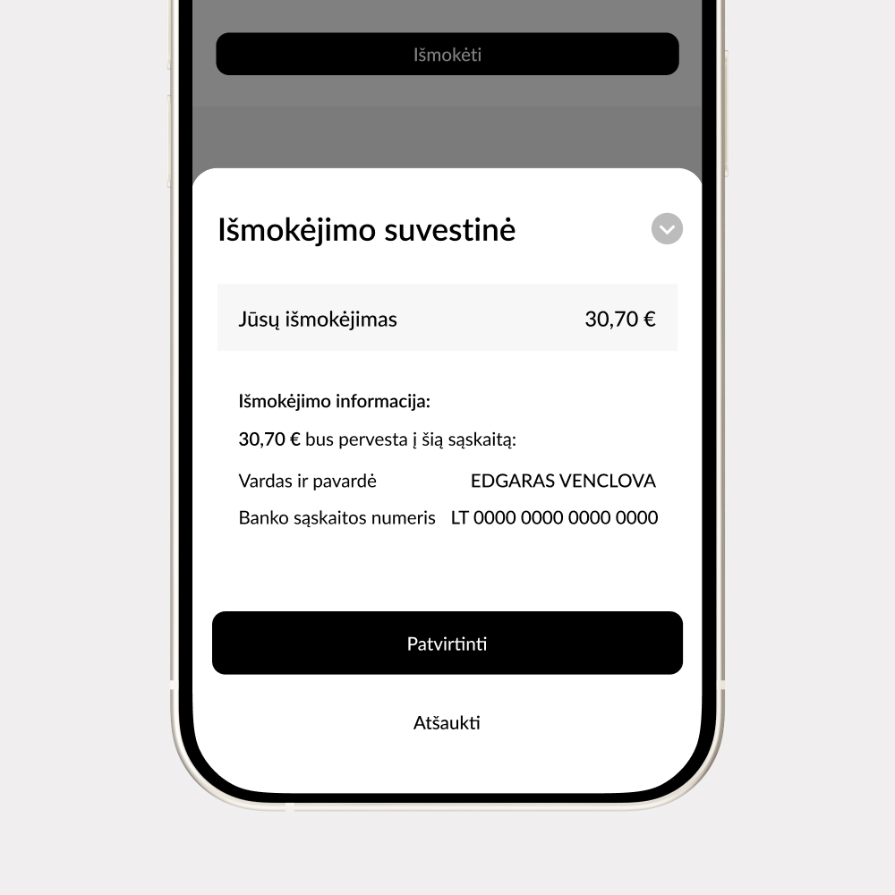 Arbatpinigių išvedimas programėlėje
