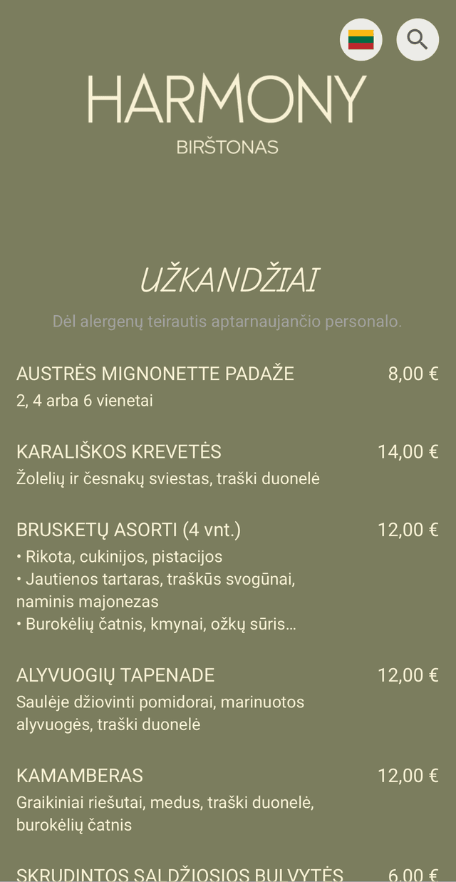 menu example