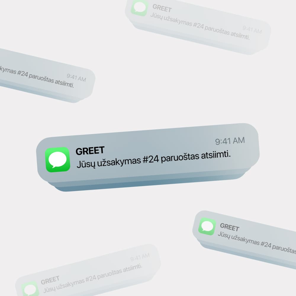 Paruošto užsakymo atsiėmimo pranešimas SMS žinutėje