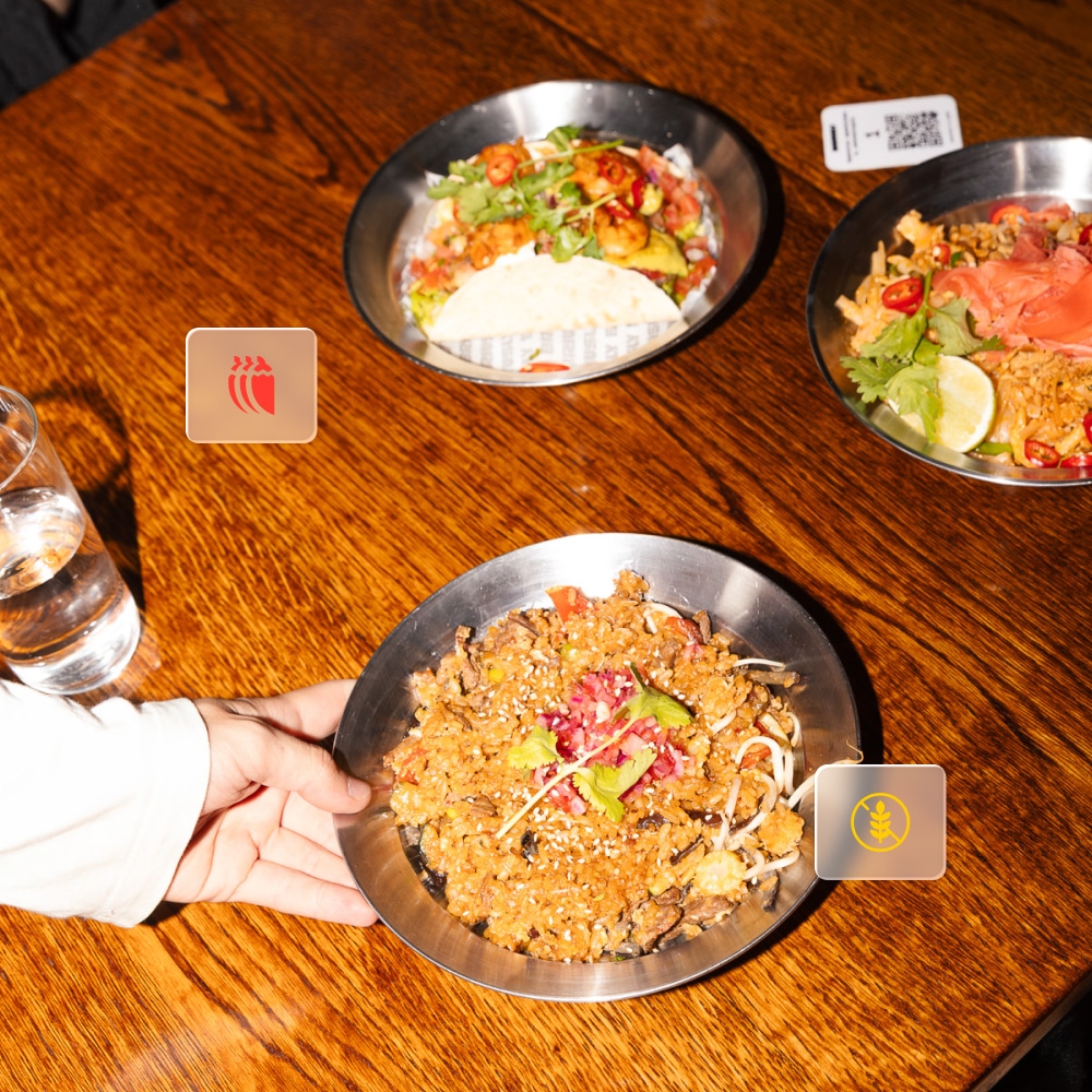 Dishes of the restaurant menu with digital tags